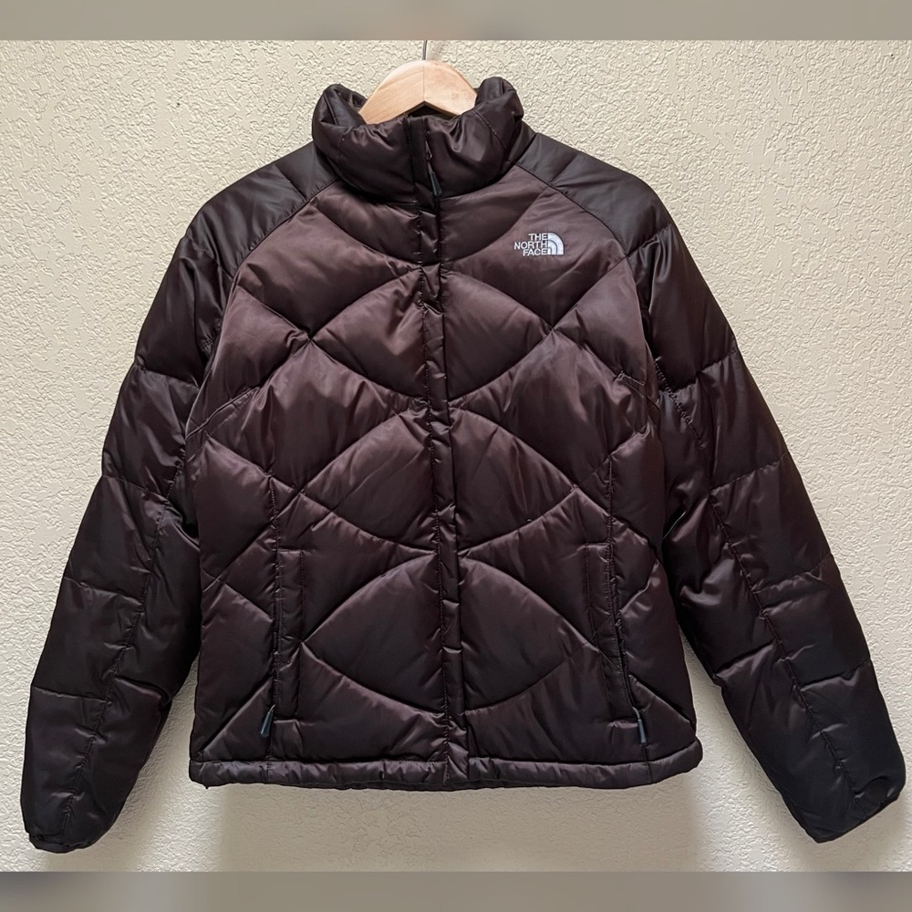 The North Face Satin 550 Goose-Down Quilted Puffer Jacket Brown Color Size-M